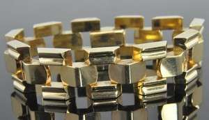 Estate Vintage 14K Yellow Gold Hinged Block Link Panel Chain Bracelet 