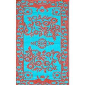  Outdoor Mat   Turquoise And Red Duo Tone   2X4 Patio 