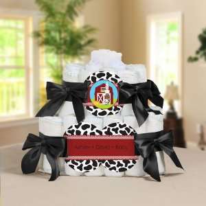 Farm Animals   2 Tier Personalized Square   Baby Shower Diaper Cake