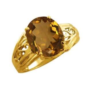  4.30 Ct Oval Whiskey Quartz 18k Yellow Gold Ring Jewelry