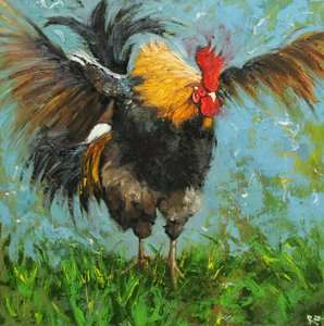 Rooster #510   24x24 original oil painting by Roz  