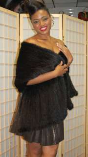 Black Knitted Mink Shawl Cape Stole  