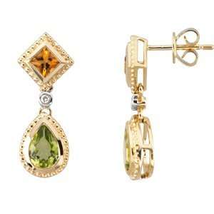   Gemstones earrings Genuine Citrine, Peridot Diamond earrings Jewelry