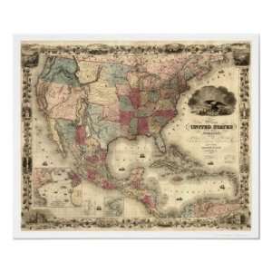    Map of the United States by Colton 1850 Poster