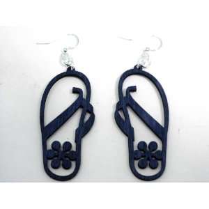  Royal Blue Sandals with Flower Symbol Wooden Earrings GTJ 