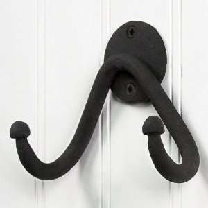  Rustic Hand Forged Iron Double Coat Hook   Black Powder 