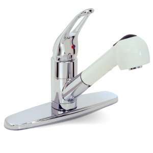   Bayview Single Handle Pull Out Kitchen Faucet, Chrome with White Spout