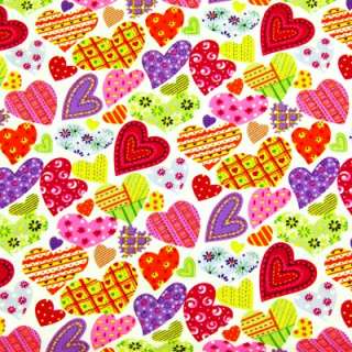 COLORFUL HEART QUILT IN WHITE 100% COTTON CLOTH CRAFT FABRIC #A79 by 