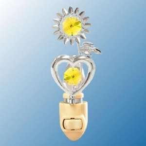  Chrome Sunflower Heart Night Light   Yellow Swarovski 