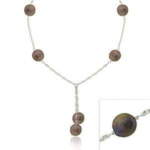   Freshwater Cultured Round Green Coin Pearl Twist D cut Lariat Necklace
