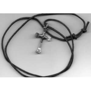  Cross Necklace (2 tone) Leather Cord (24 inches 
