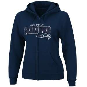 Seattle Seahawks Ladies Navy Blue Football Classic III Full Zip Hoodie 