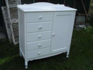 VICTORIAN CUPBOARD   CABINET 5 DRAWER 1 DOOR SHABBY CHIC WHITE PAINTED 