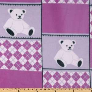  60 Wide Cozy Fleece Argyle Bear Purple Fabric By The 