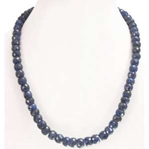 Elegant Natural Single Row Blue Sapphire Beaded Necklace 