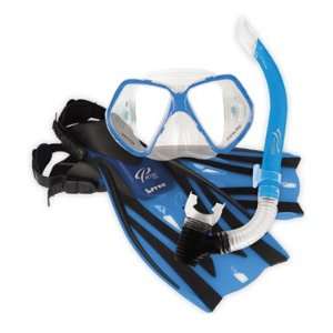  Snorkeling Set Mask Snorkel Fin Package with Open Heel Adjustable Fins
