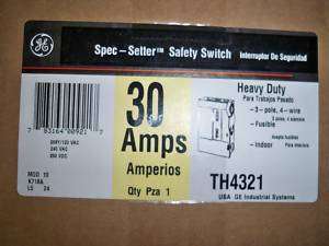 GE TH4321 Heavy Duty Safety Switch 30A 120/208V 3PH  