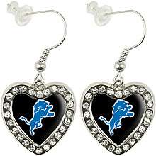  Detroit Lions Sterling Silver Crystal Heart Earrings   