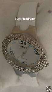 Alex L. Crystal White Leather Band   Womens Watch   New  