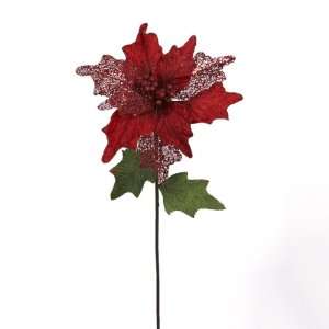  12 Winters Blush Red Velour and Glittered Net Poinsettia 
