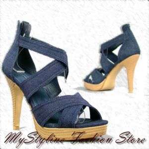 Damen Schuhe Pumps Jeans blau High Hills Sandalette neu  