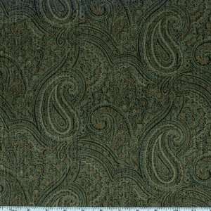  Wide Printed Corduroy Paisley Deco Seafoam/Antique on Brown Fabric 