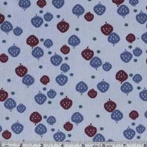  45 Wide Baby Wale Corduroy Strawberries Blue Fabric By 