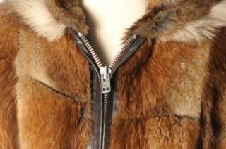   70s Hooded Sheared Beaver Fur Leather Tunic Dress Coat w Fox Trim sz M