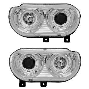 DODGE CHALLENGER 08 10 PROJECTOR HEADLIGHT DUAL HALO CHROME CLEAR 