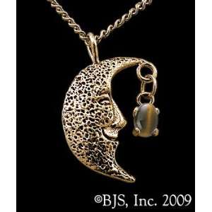 Necklace, 14k Yellow Gold, Tigers Eye set gemstone, Moon Star Jewelry 