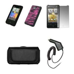 HTC Aria Black Leather Carrying Case + Black with Hot Pink 