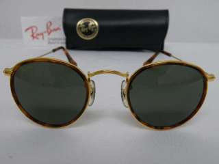 RAY BAN ROUND METAL GOLD WITH TORTOISE 47MM W1675 NEW VINTAGE 