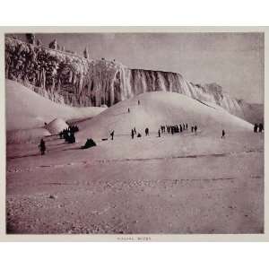  1893 ORIG Print Niagara Falls Frozen Winter Snow People 