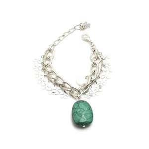   Natural Stone Chain Bracelet with Flower Charms in Silver, Turquoise