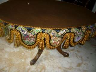 ANTIQUE SUPERB EMBROIDERED TABLE COVER FLORA FRUITS BUTRFLY SILK 