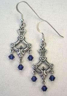 ANTIQUE STYLE CHANDELIER SILVER EARRINGS WITH CRYSTALS  