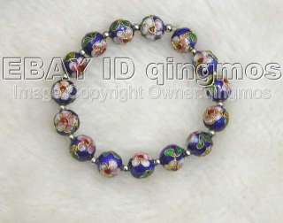 Cloisonne Purple Round 10mm Beads & Silver Bracelet 123  