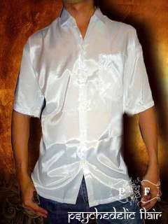   WHITE SHORT SLEEVE SYNTHETIC THAI SILK CASUAL DRESS SHIRT size XXL 2XL