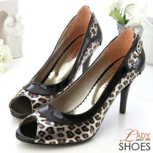 Womens Party Peep Toe Heels Shoes Leopard Print  