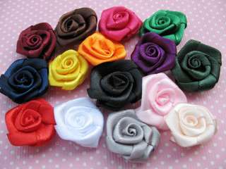 80 Satin Ribbon Rose Appliques Doll craft Mix  