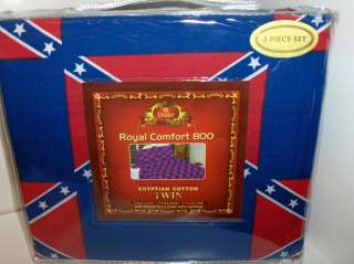 Rebel.Confederate FlagRed & Blue.Block PaternTwin Size 3Pc 800 TC 