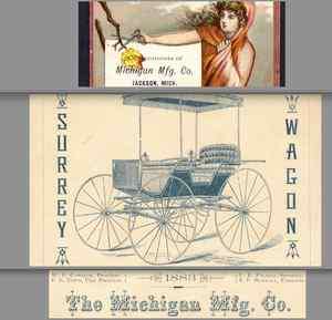 1883 Michigan Mfg Jackson Mich Wagon Phaeton Buggy Carriage Cutter Ad 