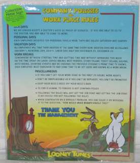 Looney Tunes Company Policies Work Place Rules Tin Sign  