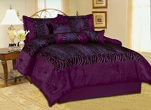   Purple Faux Silk and Flocking Zebra Leopard Comforter Bedding Set