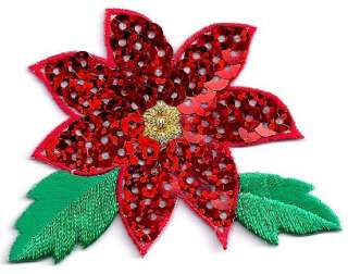 Iron On Applique/Red Sequin Poinsettia/Christmas/Flower  