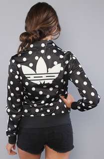 adidas The Firebird Track Top in Black and White Polka Dots 