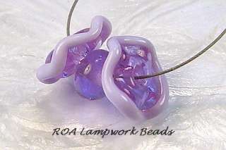 ROA Lampwork 2 Lavender Ruffle Disc Art Glass Beads SRA  