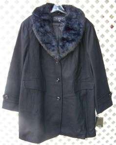 GIACCA BY GALLERY 3X BLACK WOOL REMOVALBE FAUX FUR COLLAR COAT JACKET 