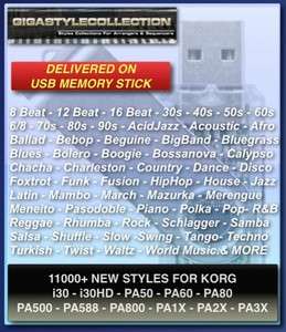   Styles KORG i30 PA50 PA80 PA500 PA800 PA1X PA2X PA3X On USB Stick NEU