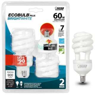 13 Watt (60W) Bright White Candelabra Base CFL Light Bulbs (12 Pack 
